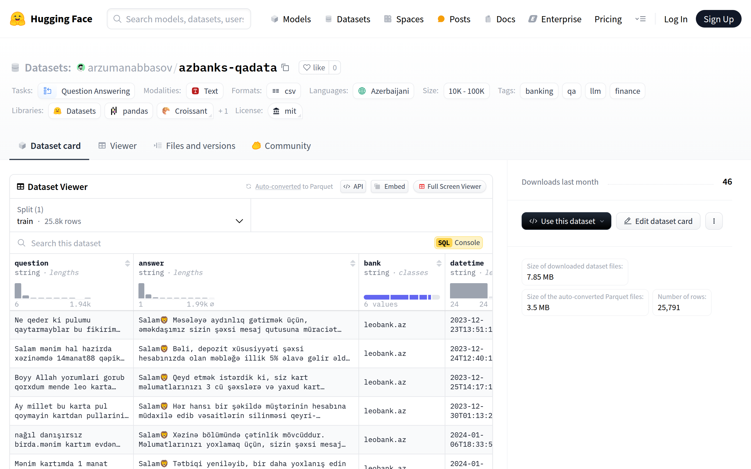 Azerbaijani Banks QA Dataset Banner